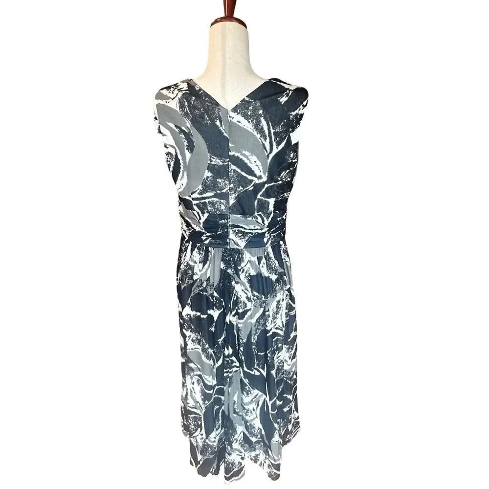 Coldwater Creek Sleeveless Crossover Midi Dress Black/Blue/White